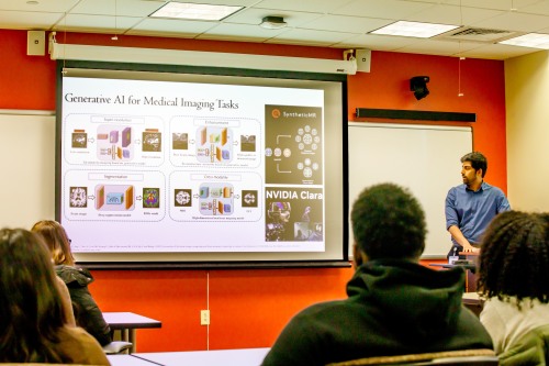 Professor teaching biostats students on using generative AI for medical imaging tasks