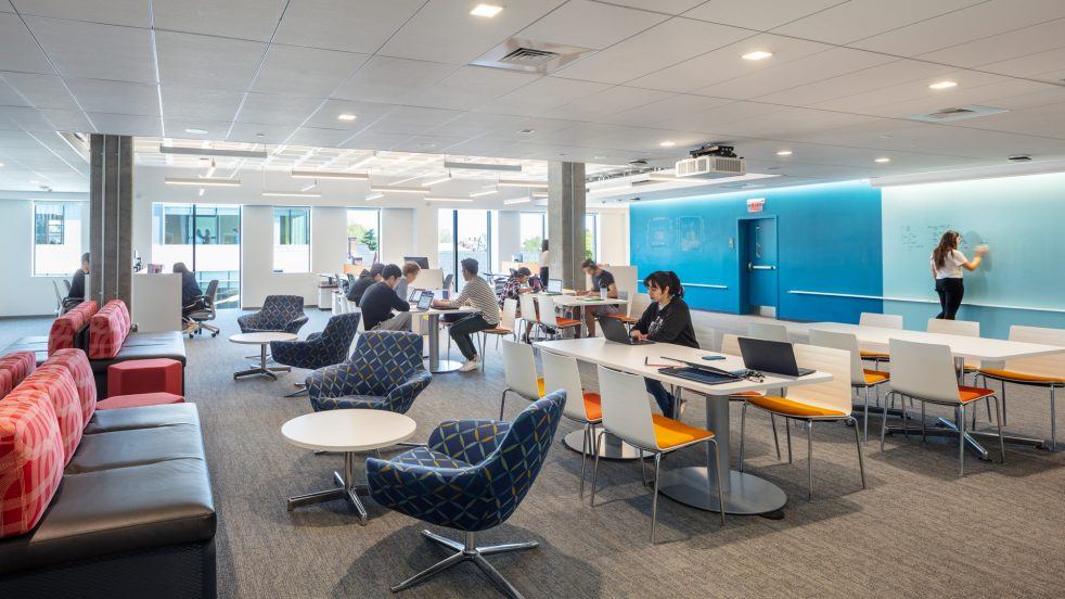 Students working on projects inside the Data Science Institute
