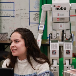 female student in robotics lab