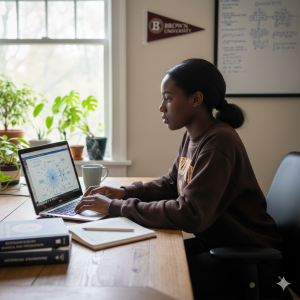 Student at Brown on computer