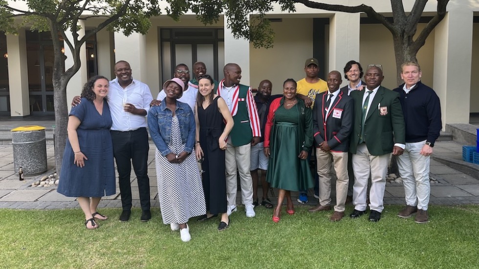 To thank project sponsors from the townships, the session was capped off with an informal social gathering. Pictured are leaders of the South African Busy Bees Rugby Team joined with the IE Brown team.