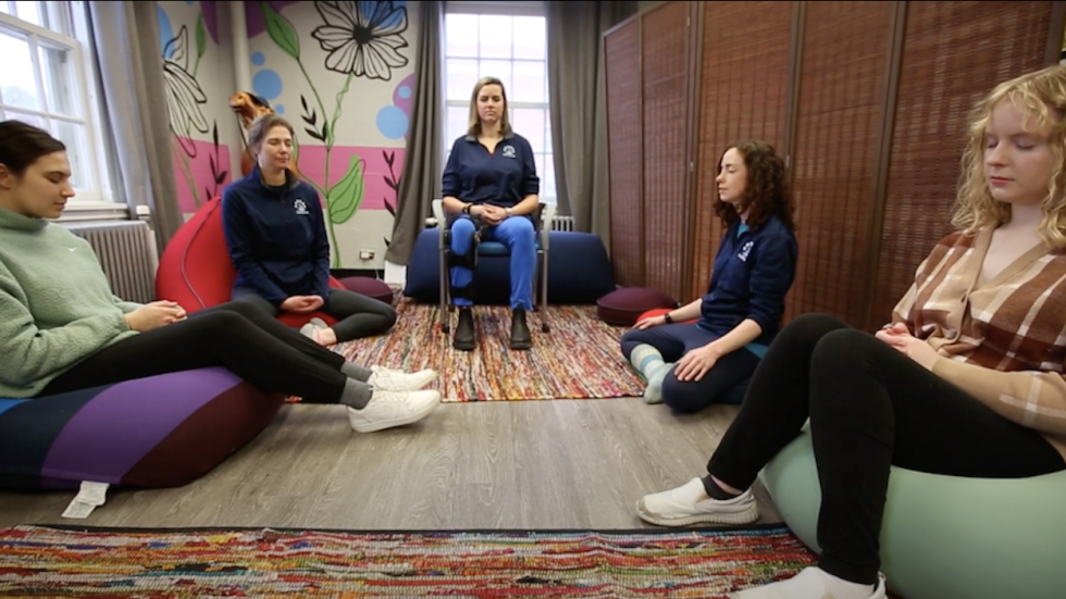 Students meditating