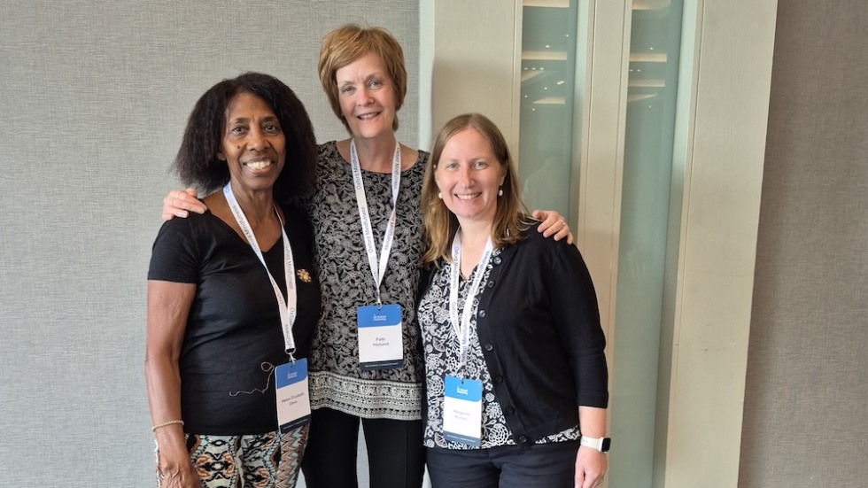 Celebrating growth and connection: Patti Holland with MBCT Teacher Training graduates Morhanne Kraines and Helen Davis.