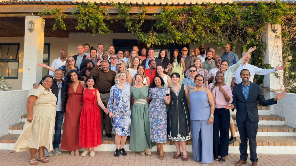 group photo at a vineyard 